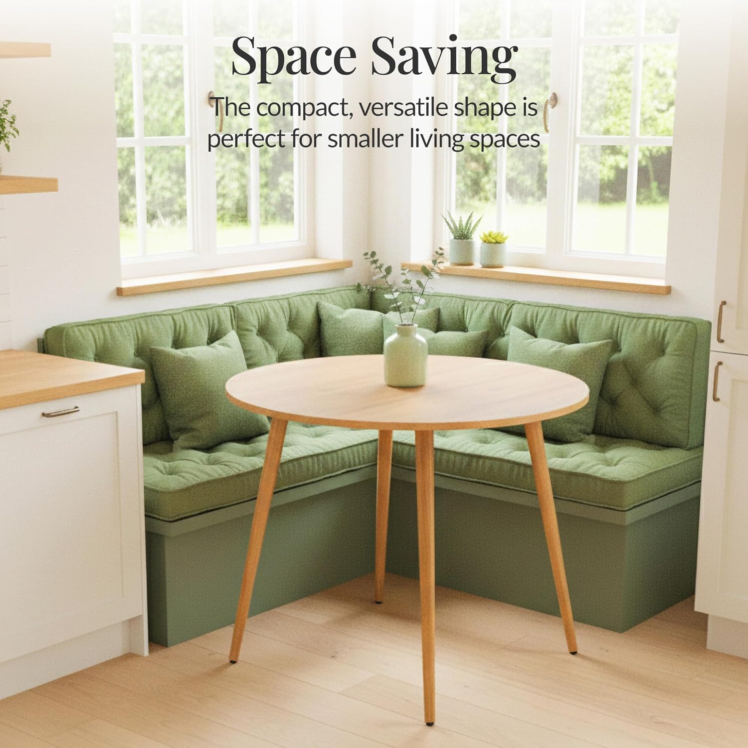 Best Choice Products Round 35.5in Dining Table for 4 w/Sturdy Wood Finish Steel Legs, Mid Century Modern, Space-Saving, Small Space Circle Dinette for Home, Kitchen, Apartment - Natural