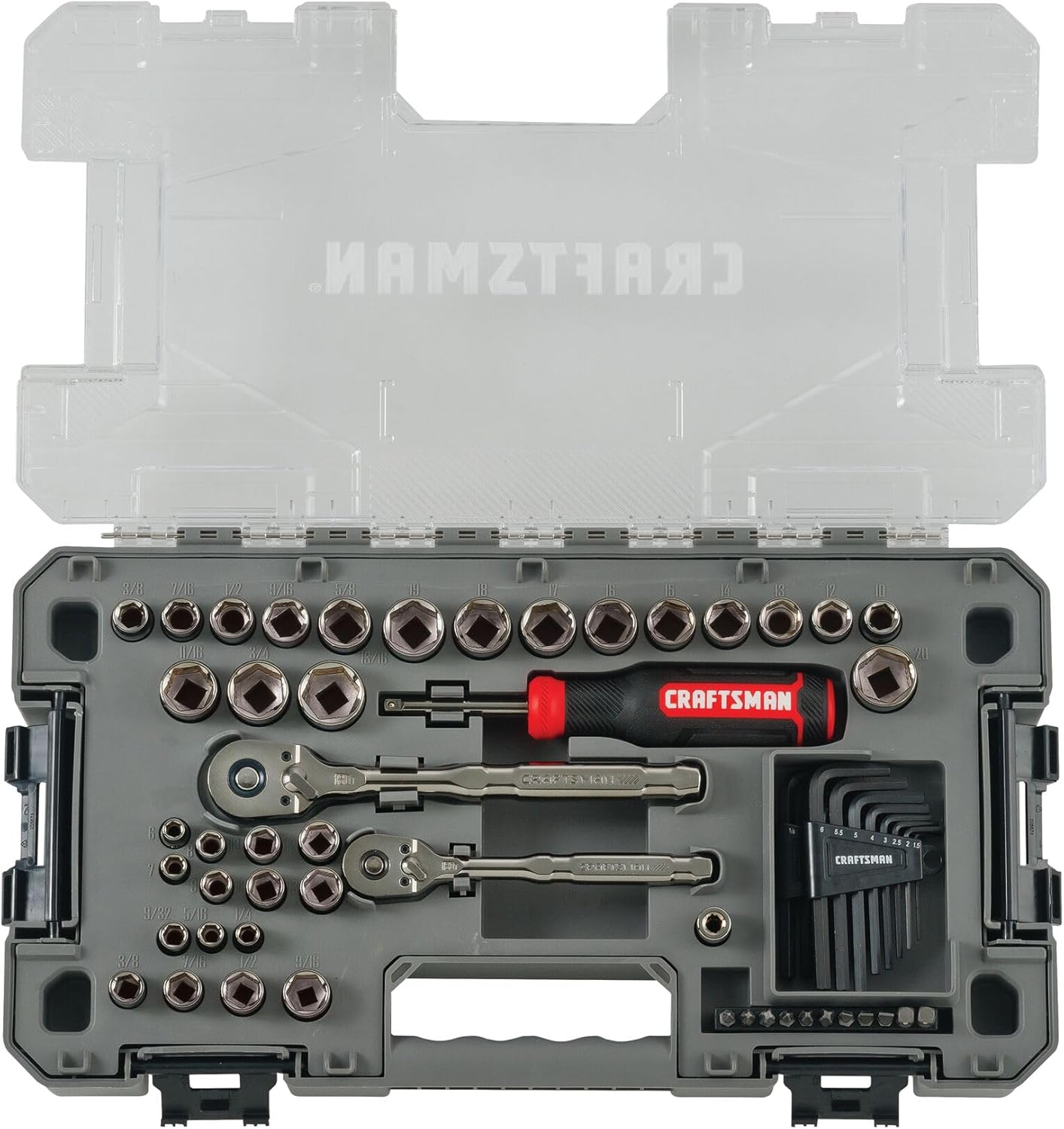 CRAFTSMAN OVERDRIVE 64-Piece Gunmetal Chrome Mechanics Tool Set, Standard SAE/Metric Socket Set, with Hard Case (CMMT99064)