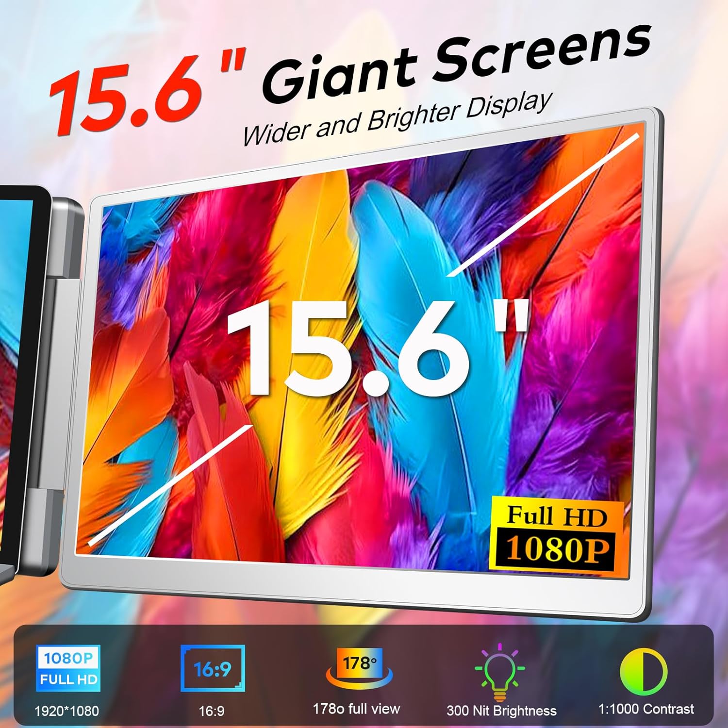 Laptop Screen Extender  15.6" FHD Laptop Monitor Extender  Triple Portable Monitor for 12"-18.5" Laptops  Plug & Play  360° Rotation Screen  Compatible with MacOS/Wins/Switch/Surface