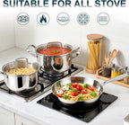 Stainless Steel Cookware Set - 20 PCS Pots and Pans Set with 3-Ply Stainless Steel Frying Pan, Professional Kitchen Cooking Set, Induction Compatible, Oven & Dishwasher Safe