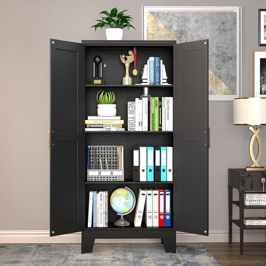 GAIOUS 61.02" Kitchen Pantry Cabinet, Pantry Storage Cabinet with 2 Doors and Adjustable Shelves, Black Food Storage for Kitchen, Living Room, Bedroom and Dining Room (Black) Metal Sideboard