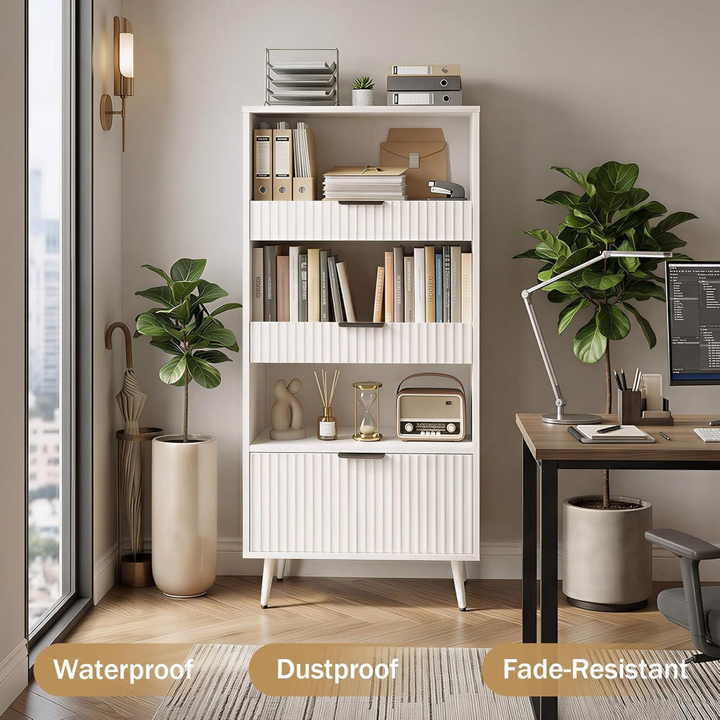 Foxemart White File Storage Cabinet & 4-Tier Multifunctional Storage, 51.1”Tall Storage Cabinet, Narrow Storage Cabinet for Home Office, Bathroom, Kitchen, Pantry, Living Room, Bedroom