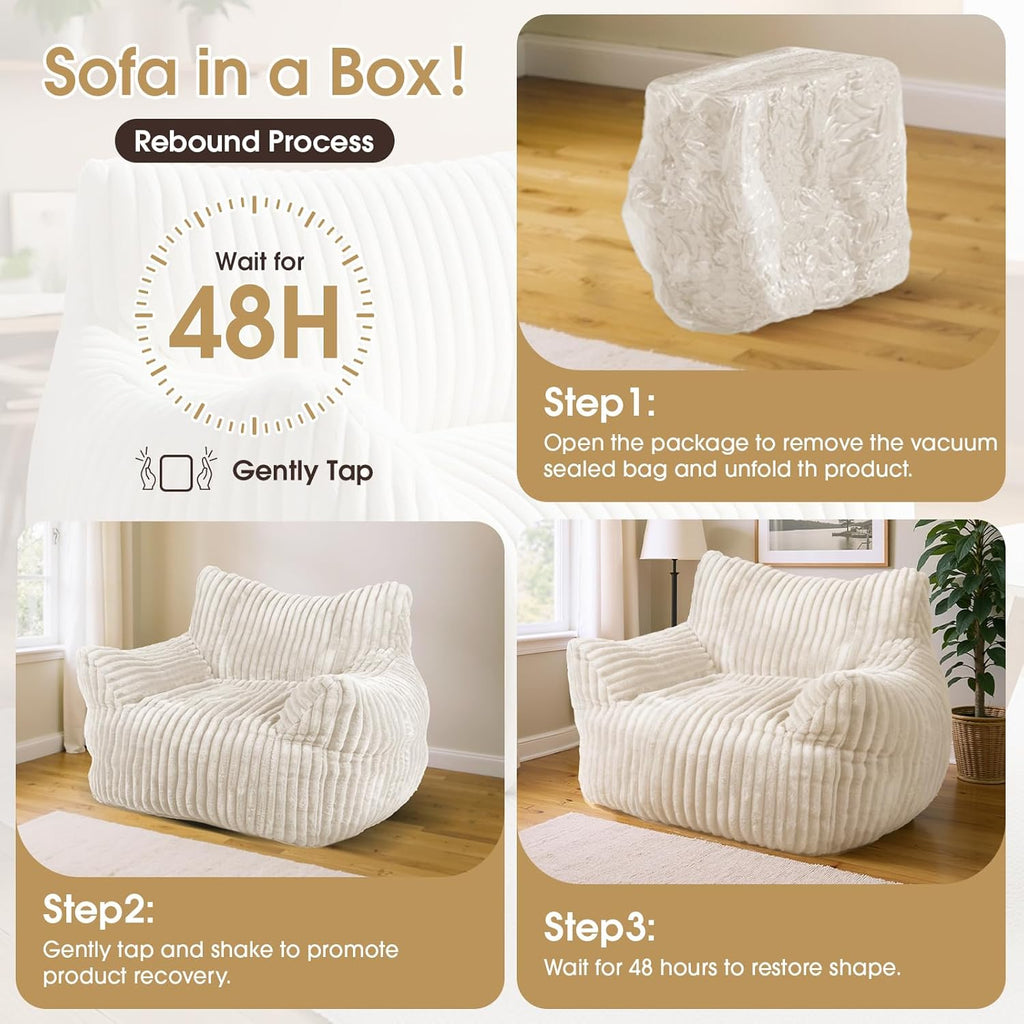 Giant Bean Bag Chair with Ottoman, Oversized Plush Comfy Bean Bag Sofa for Adults and Kids, Memory Foam Mini Couch Single Lounges for Living Room, Bedroom & Game Room(Beige)