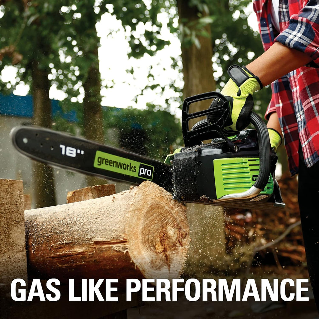 Greenworks 80V 18" Brushless Cordless Chainsaw (Great For Tree Felling  Limbing  Pruning  and Firewood) / 75+ Compatible Tools)  2.0Ah Battery and Rapid Charger Included