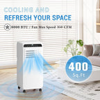 Erivess 8,000 BTU Portable Air Conditioner, 3 in 1 AC Unit with Built-in Cool, Dehumidifier & Fan Modes for Room up to 400sq.ft, with Remote Control, 24 Hour Timer, Installation Kits