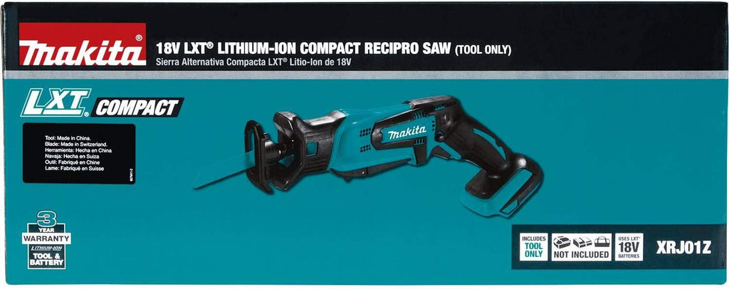 Makita XRJ01Z 18-Volt LXT Lithium-Ion Cordless Compact Reciprocating Saw (Tool Only, No Battery), Bare Tool