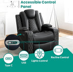 Chicago Home Theater Recliner Chair – Bluetooth Speakers, Wireless Charging, Power Recline, Adjustable Headrest, LED Lighting, Cup Holders & Premium Faux Leather for Ultimate Comfort