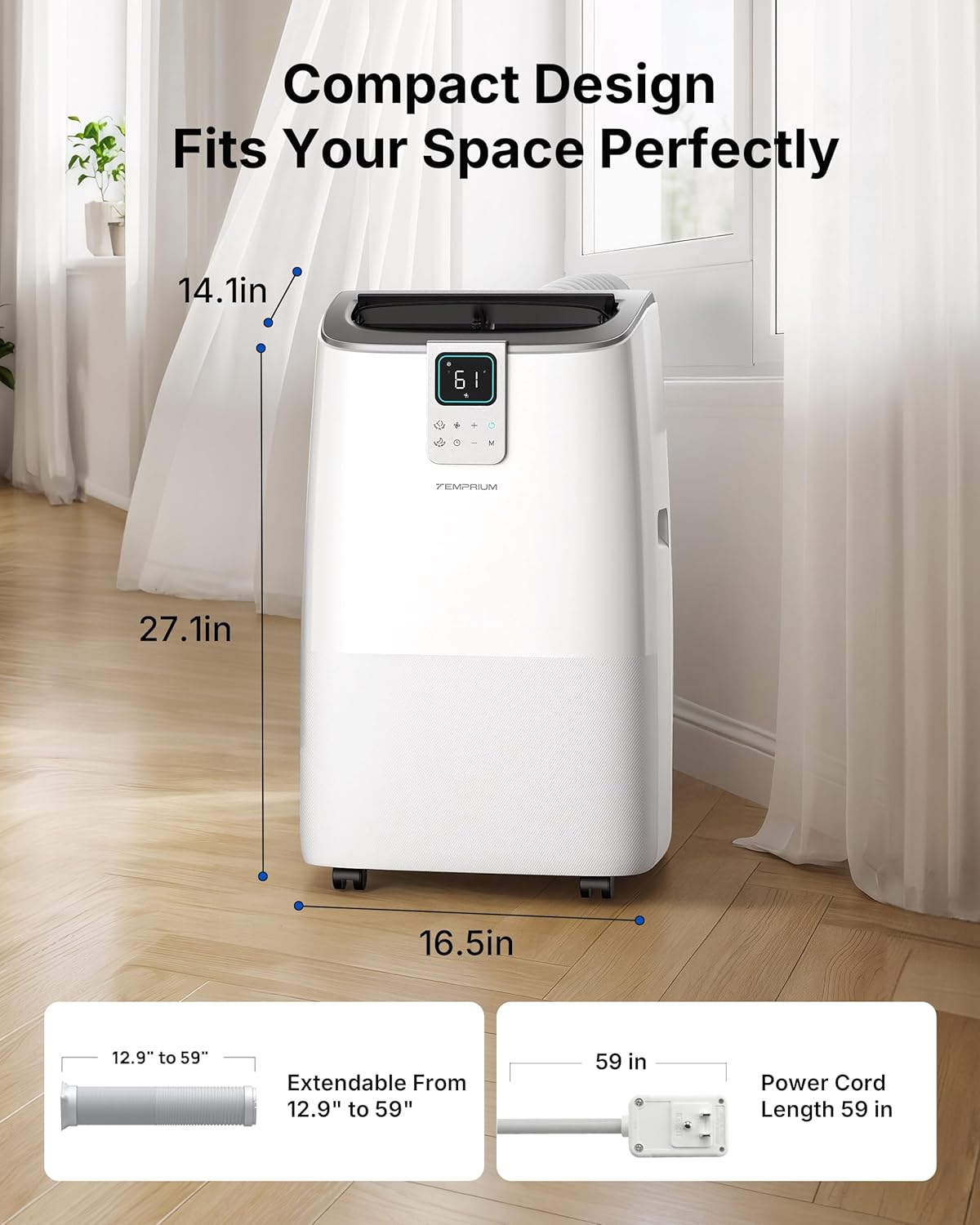 14000 BTU Portable Air Conditioners up to 750 Sq.ft, Quiet AC for Bedroom with 41dB, Silent Mode, 24H Timer, 4-in-1 Smart Portable AC Unit with Drainage-free Cooling, APP/Voice/Remote Control