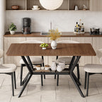 55 inch Dining Table for 4-6, Rectangle Kitchen Table with Storage Shelf, Space Saving Modern Farmhouse Design with Sturdy Metal Legs for Dining Room & Small Apartments