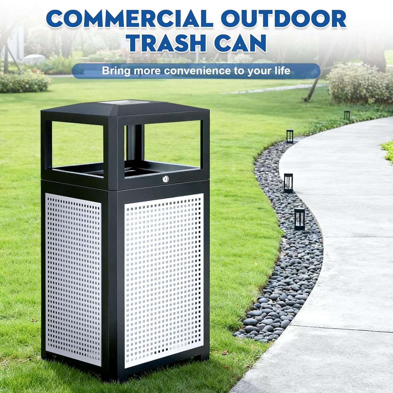 Outdoor Trash Can Commercial 40 Gallon, Heavy Duty Large Metal Slatted Garbage Can with Metal Liner for All Weather Resistant, Garbage Bin Waste Receptacle for Parks, Streets, Public Spaces