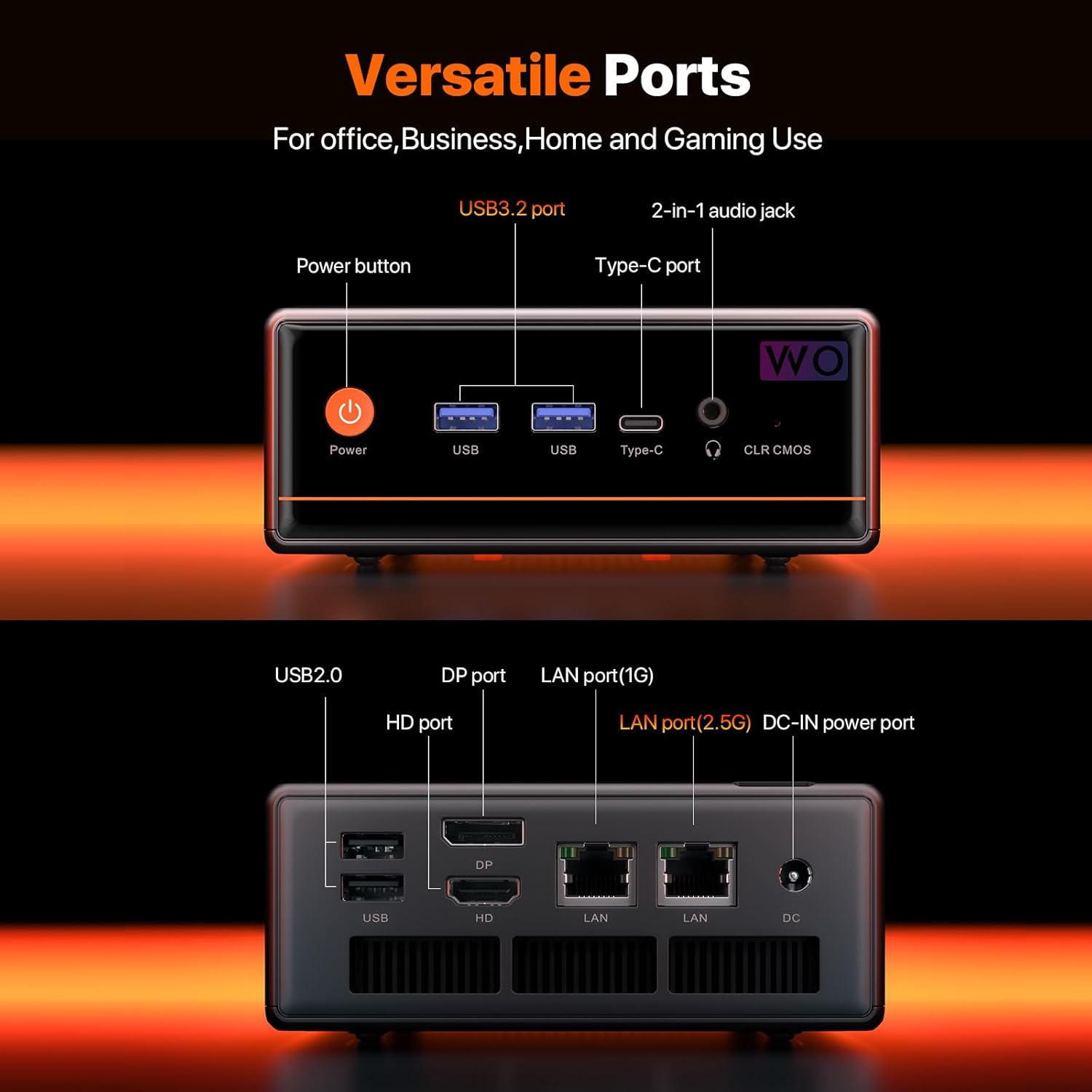 PELADN Mini PC Gaming  Dual LAN  Ryzen 5 5600H (Upgraded 5700U/7430U) 16GB DDR4/512GB NVMe SSD Dual LAN Type-C/DP/HD Mini Desktop Computer WiFi6 4K/60Hz Triple-Display USB3.2/BT5.2 Mini Computer