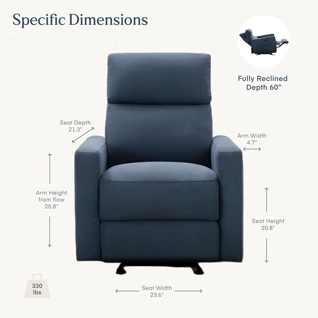 Nurture& The Glider Premium Power Recliner Nursery Glider Chair with Adjustable Head Support | Designed with a Thoughtful Combination of Function and Comfort | Built-in USB Charger (Navy)