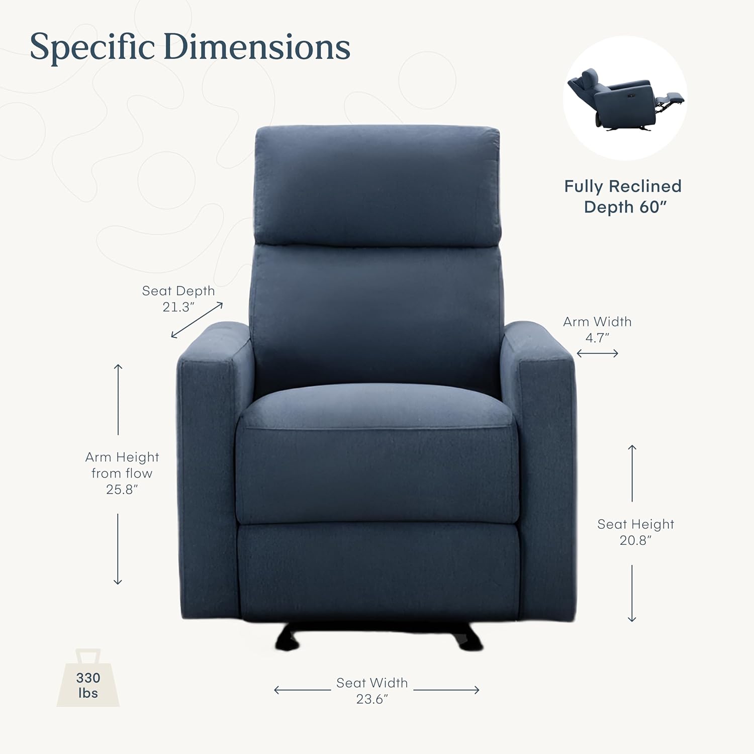 Nurture& The Glider Premium Power Recliner Nursery Glider Chair with Adjustable Head Support | Designed with a Thoughtful Combination of Function and Comfort | Built-in USB Charger (Navy)