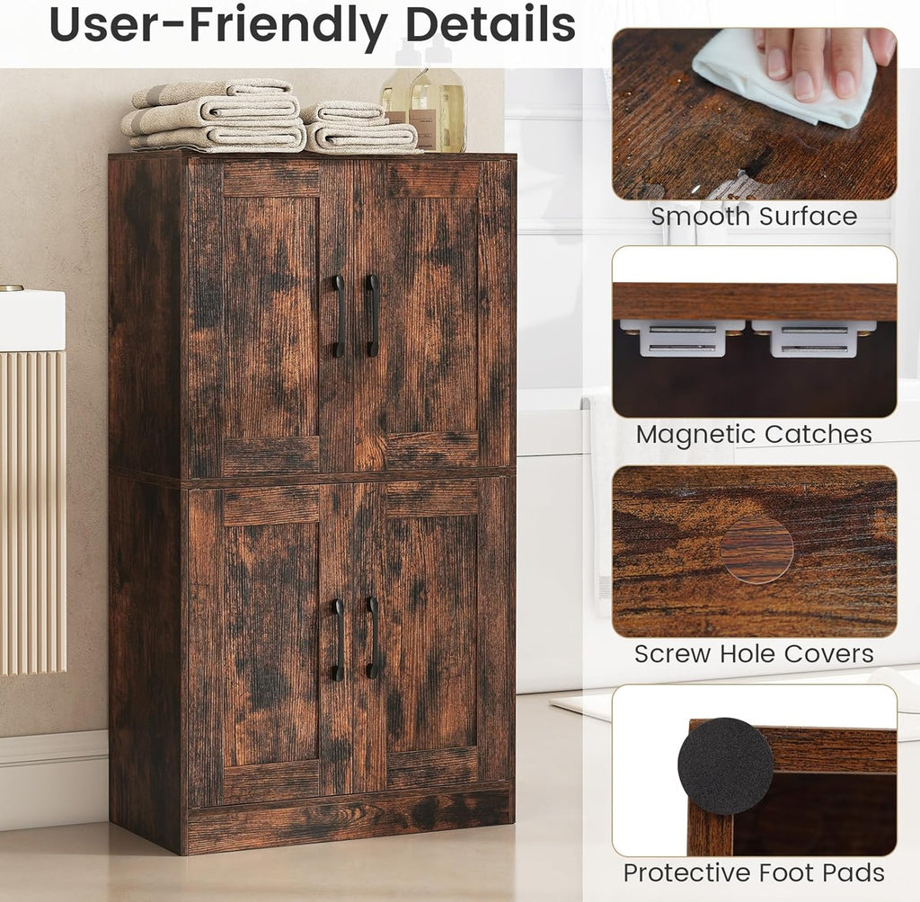 Giantex Bathroom Cabinet, 43.5” Storage Cabinet with Doors & Adjustable Shelves, Kitchen Pantry, Storage Organizer for Living Room Dining Room Study (Rustic Brown)