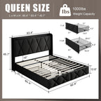 Queen Bed Frame with 4 Storage Drawers and Charging Station, Upholstered Platform Bed Frame with Storage Headboard, No Box Spring Needed, Easy Assembly, Black