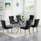 Modern Dining Table for 6 People, 60" Rectangle Dining Room Table with Silver Chrome Metal X-Base, Rectangular Tempered Glass Dining Table, Kitchen Dining Room Tables Luxury Dinner Table
