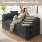 80" Convertible Sofa Bed, 5 in 1 Modular Boneless Couch Sleeper Sofa Bed with Fixed Frame & Removable Backrest Pillow, Washable Corduroy Futon Sofa Bed Couch in a Box for Small Spaces, Dark Grey