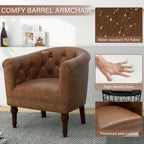 Pia Ricco Faux Leather Barrel Accent Chair, Comfy Club Armchair with Solid Wood Legs, Nailhead Trim Upholstered Single Sofa Chair for Living Room Bedroom/Reading Room, Tan, Set of 2