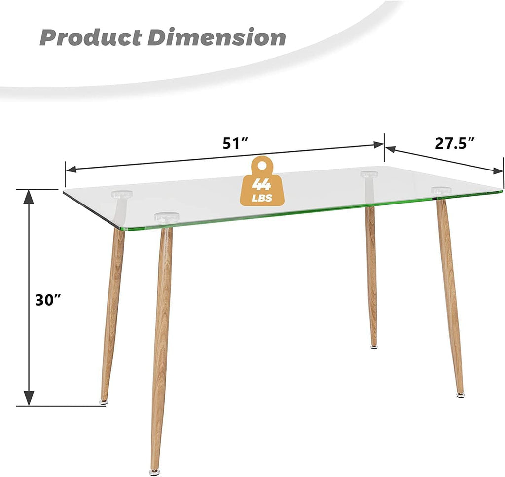 Tangkula Glass Dining Table, Modern Rectangular Table with Tempered Glass & Black Steel Legs, Simplistic Kitchen Versatile Table for Home Office