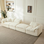 109" Modern Cloud Couches for Living Room, Deep Seat Convertible L-Shape Boneless Couch with Ottoman, Oversized Comfy 3-Seater Couch Chenille Fabric Compressed Sofa Modular Sectional Sofa,Creamy White