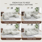 128" Oversized Modular 6 Seater Sofa with Removable Covers and Storage, Convertible U, L-Shaped and Sleeper Sectional, Modern Sectional Couch with Movable Ottoman for Living Room, Apartment, Beige