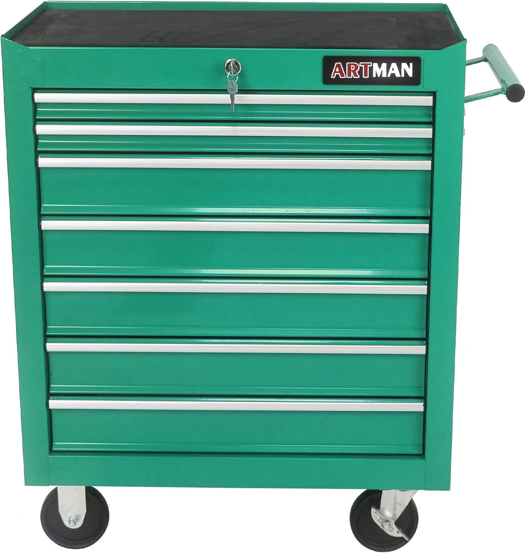 7 Drawers Rolling Tool Cart on Wheels, Multifunctional Organizer Tool Chest Tool Case, Trolley Tool Storage Tool Box for Workshop,Garage,Repair Shop (7 Drawers 24.2" W×12.9" D×29.9" H-Green)