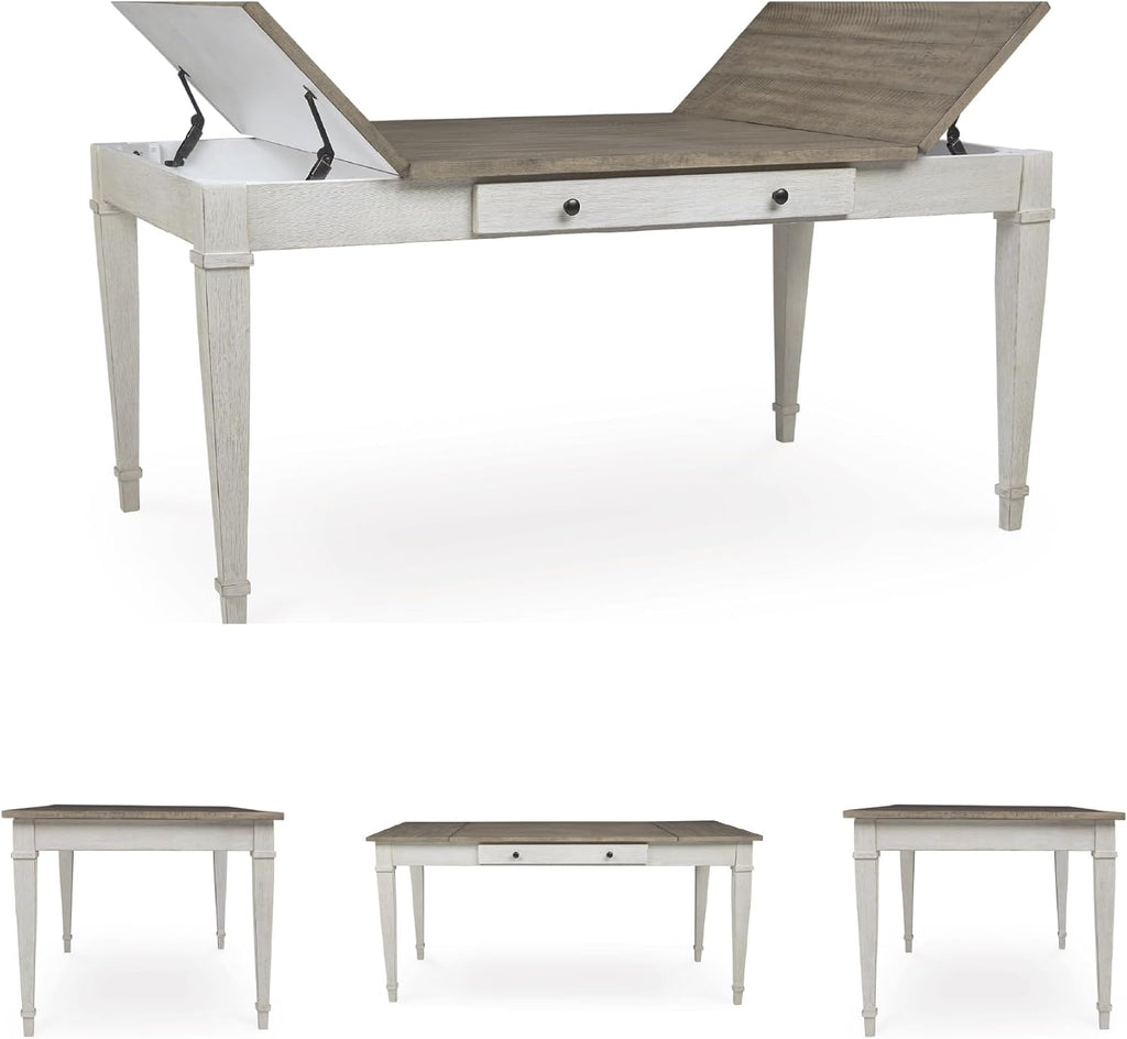 Signature Design by Ashley Skempton Farmhouse Rectangular Dining Room Table with Storage, White & Light Brown