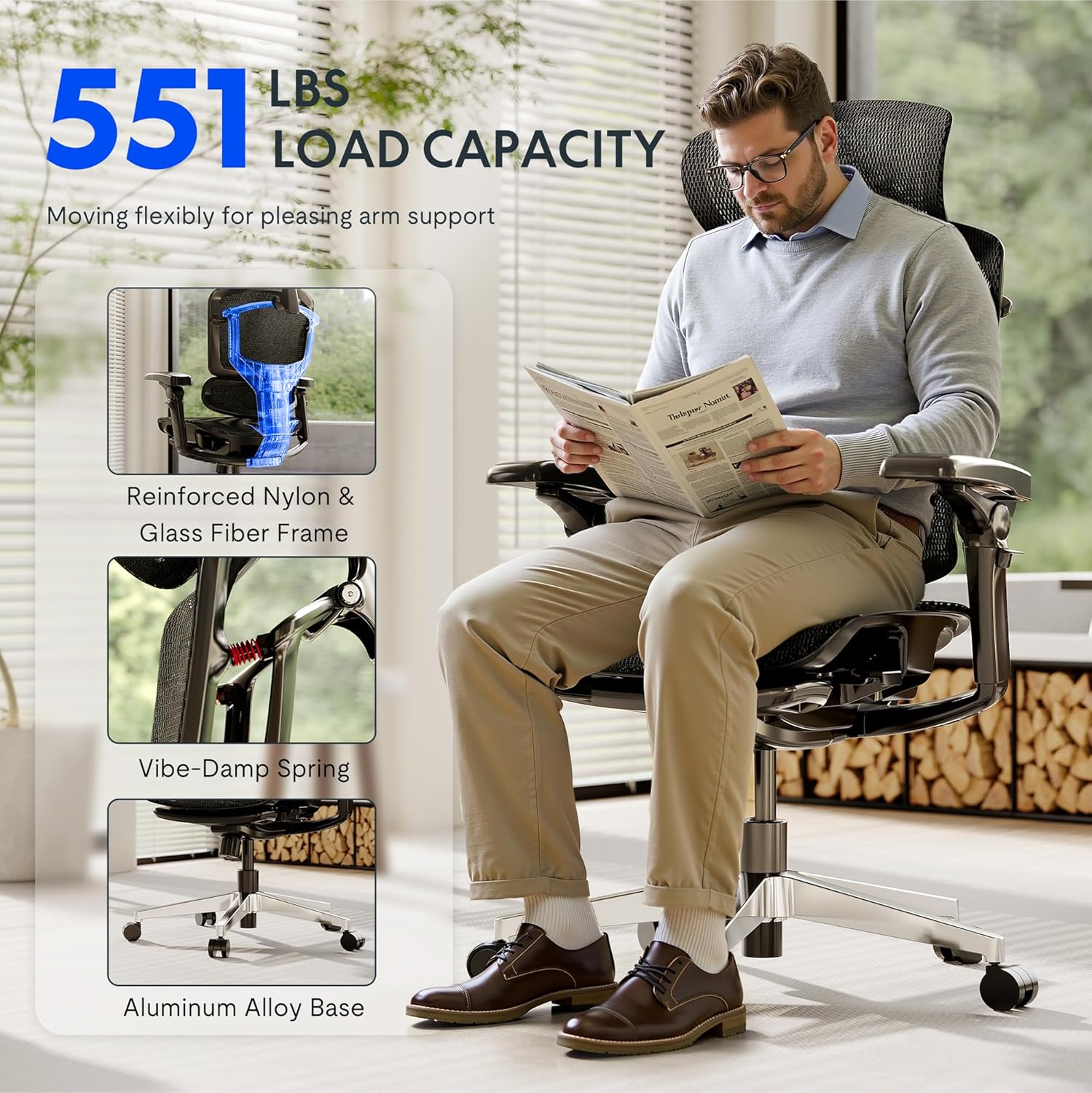 FLEXISPOT ErgoX-PRO Ergonomic Office Chair Black – AeroWeave 5.0 Mesh Seat, 5D Lumbar, 7D Armrests, 4D Headrest, 551LBS Capacity – Office, Gaming, Home