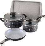 Farberware Disney Monochrome Ceramic Nonstick Cookware Pots and Pans with Baking/Bakeware Cookie Pan and Kitchen Cooking Tool Set, Dishwasher Safe, 8 Piece Cookware Set - Black