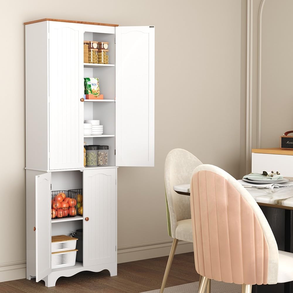 Function Home 72" Kitchen Pantry Cabinet, Freestanding Storage Cabinets, Tall Food Pantry with Doors and Adjustable Shelves, Utility Floor Cabinet for Kitchen Dining Room Living Room, White