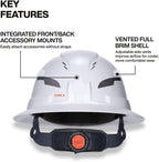 Klein Tools 60407T2RL Type 2 Hard Hat, Vented Full Brim, Class C Hard Hat with Chin Strap, 6-Point Suspension with Accessory Mounts, Washable Padding, and Rechargeable Headlamp