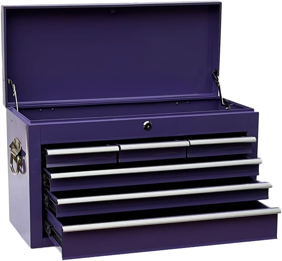 Workington Portable Metal Tool Chest with 6 Drawers, 24" 6-Drawer Tool Chest Cabinet with Ball Bearing Drawer Slides, Steel Tool Storage Box Organizer 4005 Purple