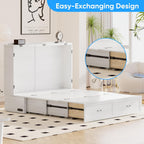 Mjkone Murphy Bed, Cabinet Beds Queen Size with Mattress Included, Built-in Charging Station and Drawer, 63" W Queen Cabinet Murphy Bed, Hidden Guest Beds for Living Room, Bedroom, Apartment, White