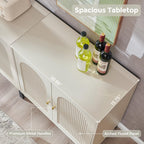 Modern TV Stands for 80 Inch TV, 92.63" W Wood Entertainment Center w/Adjustable Shelves, Mid Century Modern TV Stand w/Arched Fluted Doors, Media Console Cabinet for Living Room, Cream
