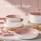 CAROTE Ceramic Cookware Set Nonstick, 15pcs Pots and Pans Set Non stick, Non Toxic Cookware,Dishwasher,RV/Camping Cookware Set, Pan and Pot with Kitchen Utensils, Pink
