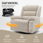Recliner Chair, Wide Rocker Chair, Rocking Chair with Massage and Heat,360°Swivel Nursery Rocking Chairs, Oversized Recliner for Adults, Cashmere Reclining Sofa for Living Room, Beige