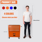 4 Drawers Rolling Tool Cart on Wheels, Trolley Organizer Tool Case Tool Chest, Multifunctional Tool Storage Tool Box for Workshop, Garage, Warehouse, Repair Shop(24.2"W×12.9"D×29.9"H-Orange)