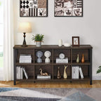 FATORRI 8 Cube Storage Organizer Bookshelf, 62 Inch Rustic Wood Horizontal Bookcase, Industrial Cube Long Book Shelf for Living Room (Walnut Brown)