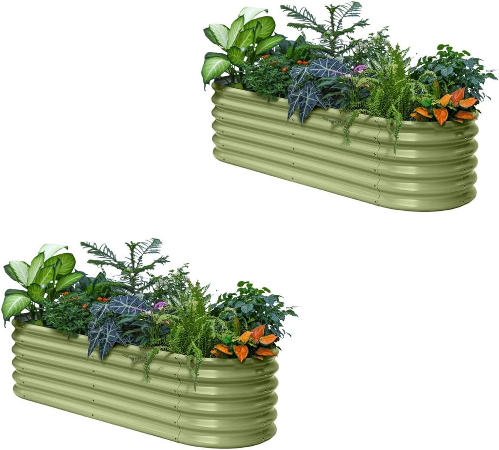 2-Pack Galvanized Raised Garden Bed 6x2x1.5 ft  17" Tall Metal Planter Boxes Outdoor for Vegetable  Above Ground Raised Bed Kit for Gardening  Durable Zn-Al-Mg Coated Flower Bed - Moss Green