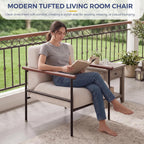 MAXYOYO Living Room Accent Chair, Modern Chair with Sturdy Metal Frame & Wood Armrests, Upholstered Reading Chair with Upholstered Cushion for Bedroom Balcony Porch, Beige