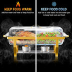 Chafing Dishes for Buffet, 8 Qt High Grade Chafing Dish Buffet Set, Full Size Pan, Rolled-Edge Design Food Warmers for Parties, Buffet, Wedding, Birthday, Camping 4 Pack Half Gold