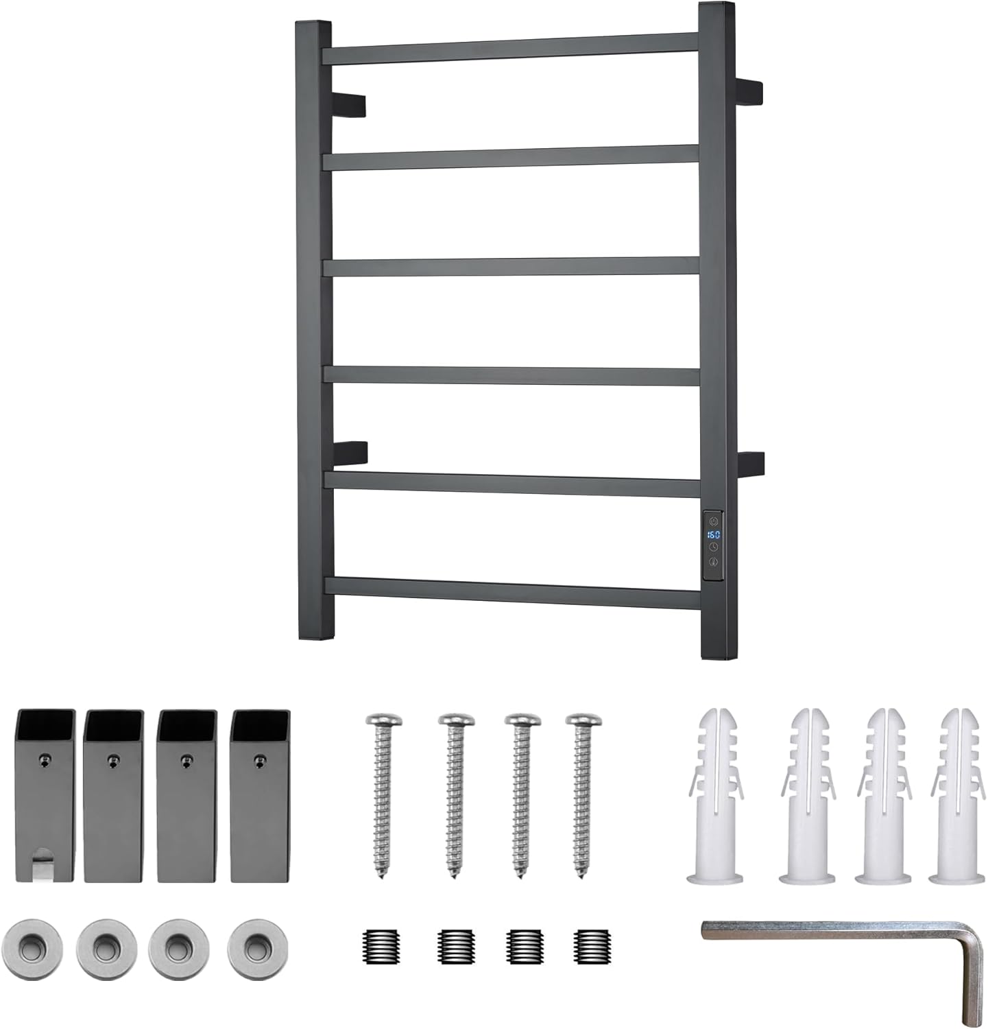 Heated Towel Racks for Bathroom, Wall Mounted Electric Towel Warmer Racks with Timer & Temperature Control, 6 Bar Stainless Steel Towel Heater for Bathroom, Matte Black, Plug-in