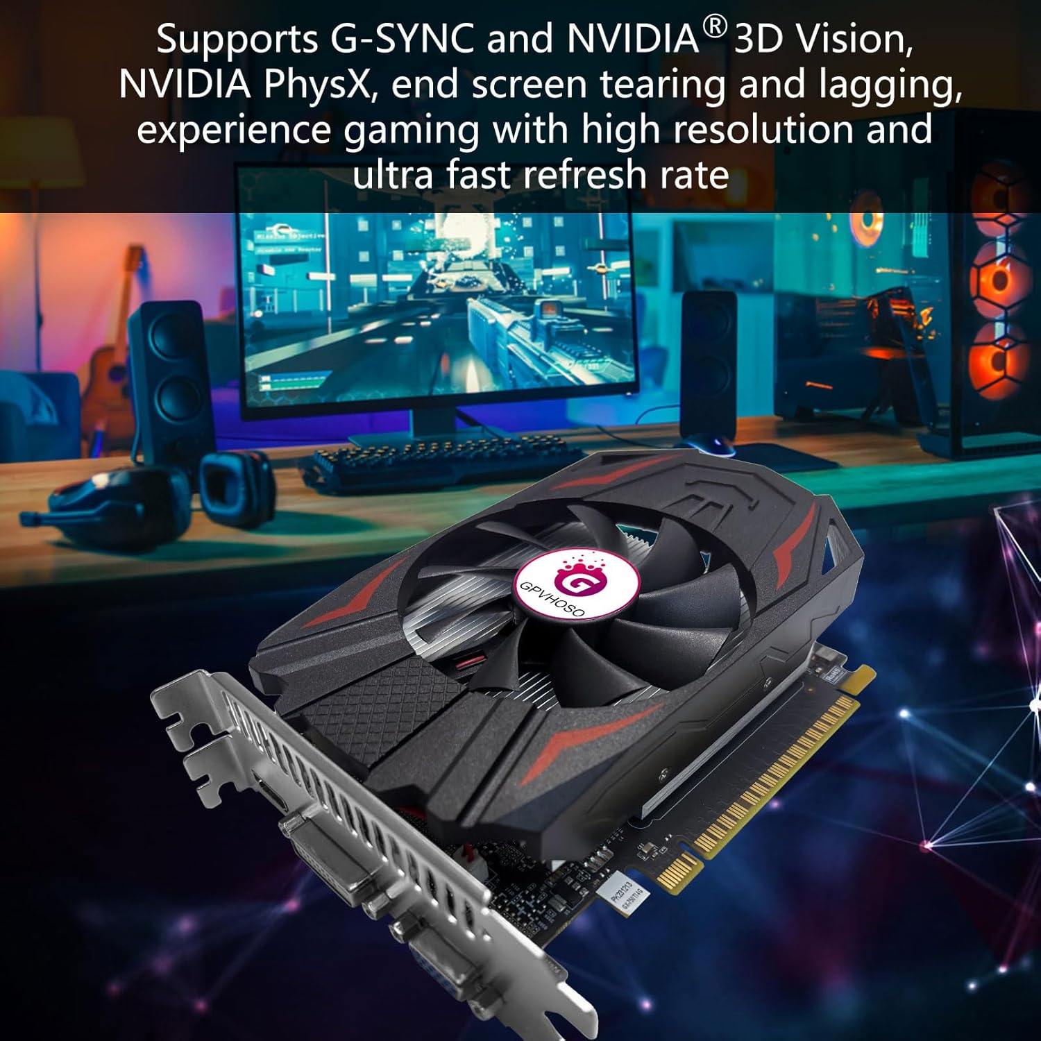 GPVHOSO GTX 750Ti 4GB GDDR5 Graphics Card, 640SP 128bit Direct X12 Computer Video Cards, PCI Express 3.0x16 Interface, VGA, HDMI, DVI-D, Low Power GPU for Working Gaming