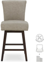 CHITA 26 Inch Counter Height Swivel Bar Stools Set of 2, FSC Certified Modern Upholstered Faux Leather Swivel Barstool Chair with Back, Stone Grey