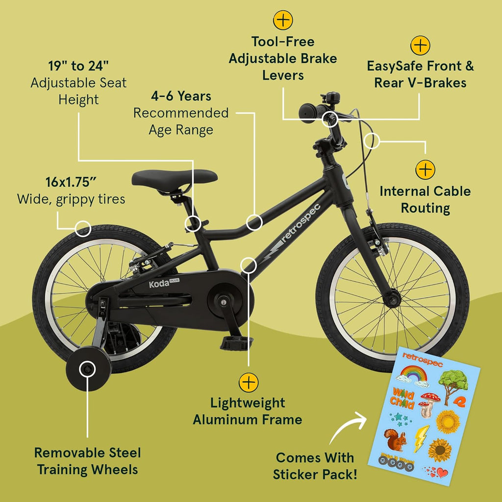 Retrospec Koda Plus Kids Bike for Boys & Girls Ages 4-6 Years - 16" Children's Bicycle, Adjustable Seat & Handlebars