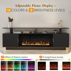 70” Fluted TV Stand with 36” Electric Fireplace, 2 Tier TV Console Cabinet with Storage Cabinet, LED Lights, Power Outlet, Modern Wood Entertainment Stand Fits TVs up to 80" for Living Room (Black)