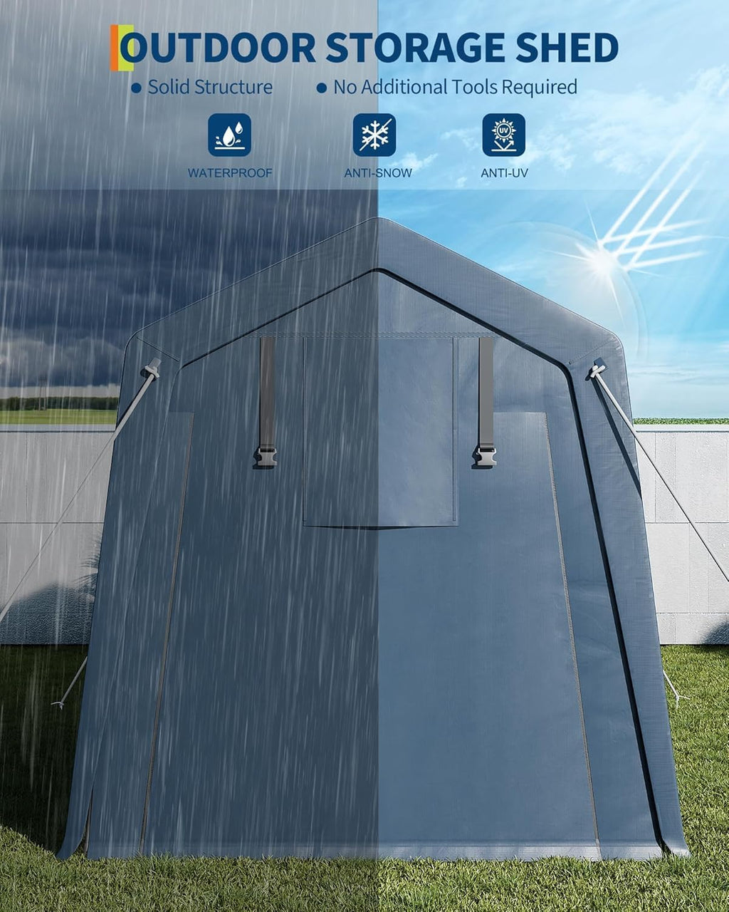 IDEALHOUSE 6x8 FT Outdoor Storage Shelter Shed Carport with Roll-Up Ventilated Zipper Door and Windows, Waterproof Portable Garage, Heavy Duty Tent Shed for Motorcycle Bike Firewood Tools