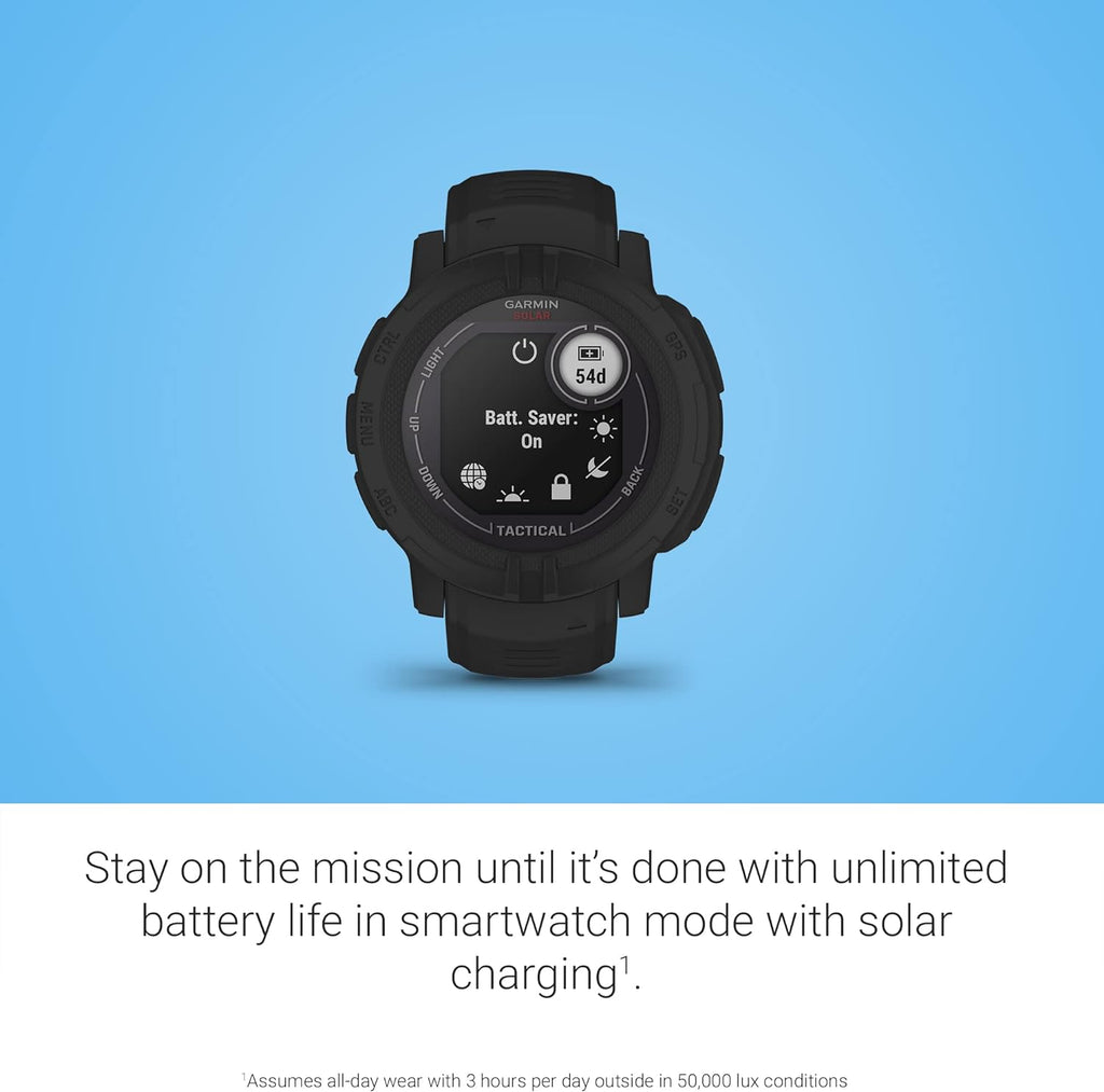 Garmin Instinct 2 Solar  Tactical-Edition  Rugged Outdoor Watch with GPS  with Solar Charging Capabilities  Built for All Elements  Multi-GNSS Support  Tracback Routing and More  Black