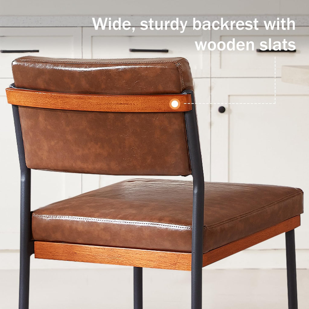 Modern Dining Chairs Set of 4, Kitchen Chairs with Thick Cushions and Adjustable Foot Pads, Upholstered Faux Leather Dining Room Chairs with Sturdy Metal Legs,Coffee