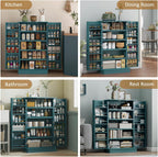 HOMCOM 41" Kitchen Pantry Storage Cabinet, Freestanding Kitchen Cabinet with 12 Door Shelves, Double Doors, 5-Tier Shelving and Adjustable Shelves, Blue